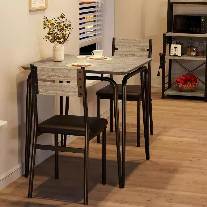 Ensemble table à manger 3 pièces pour 2 personnes, petite table de cuisine en bois avec rangement, ensemble de salle à manger carré de style ferme pour salle à manger, appartement, petit espace