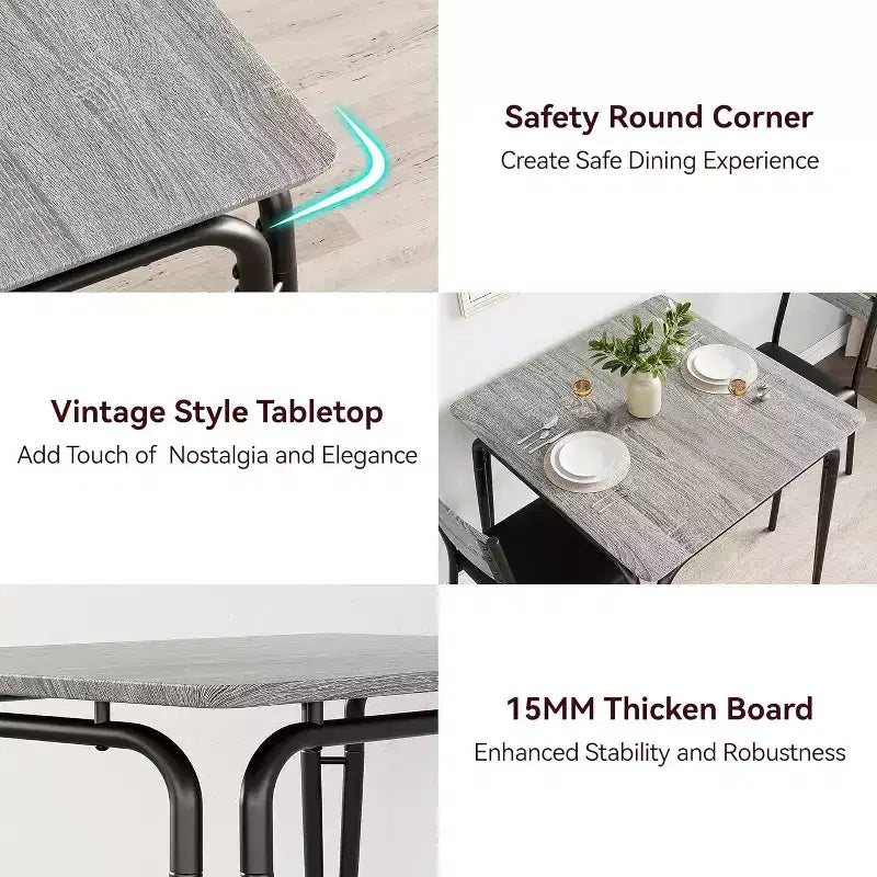 Ensemble table à manger 3 pièces pour 2 personnes, petite table de cuisine en bois avec rangement, ensemble de salle à manger carré de style ferme pour salle à manger, appartement, petit espace