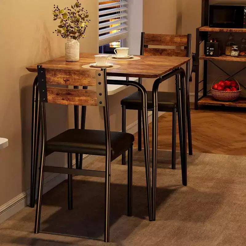 Ensemble table à manger 3 pièces pour 2 personnes, petite table de cuisine en bois avec rangement, ensemble de salle à manger carré de style ferme pour salle à manger, appartement, petit espace
