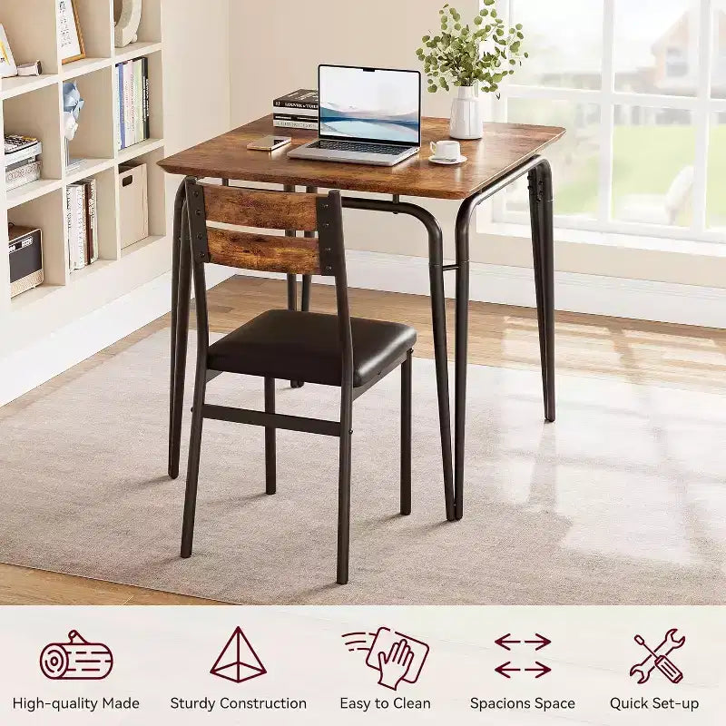 Ensemble table à manger 3 pièces pour 2 personnes, petite table de cuisine en bois avec rangement, ensemble de salle à manger carré de style ferme pour salle à manger, appartement, petit espace