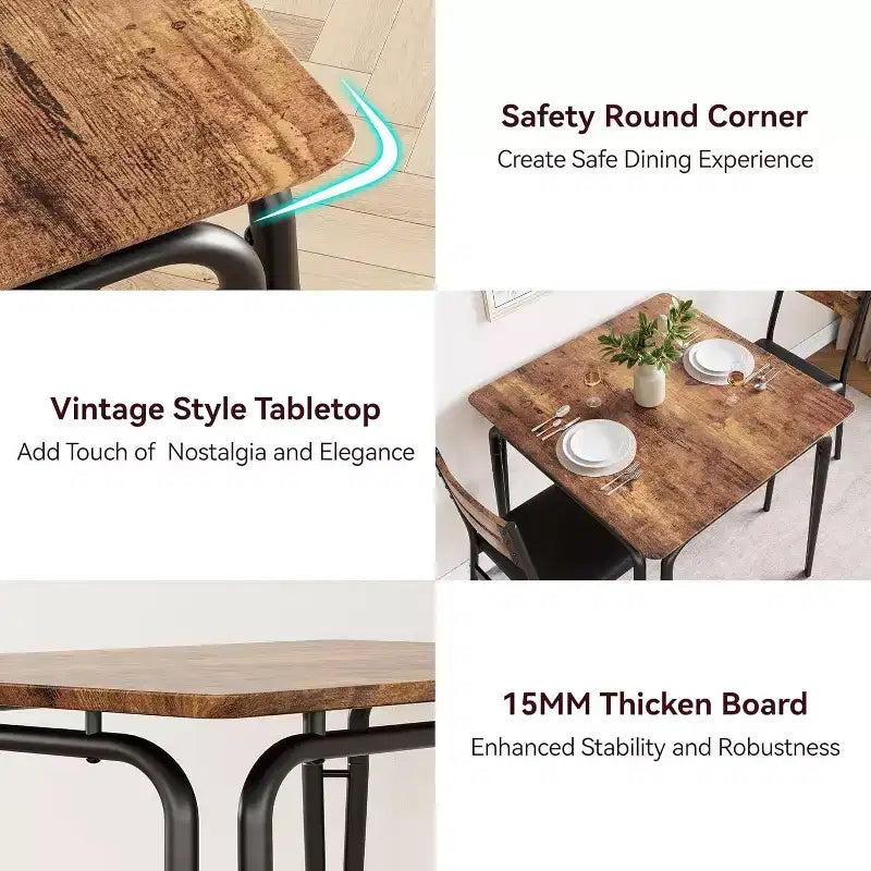 Ensemble table à manger 3 pièces pour 2 personnes, petite table de cuisine en bois avec rangement, ensemble de salle à manger carré de style ferme pour salle à manger, appartement, petit espace