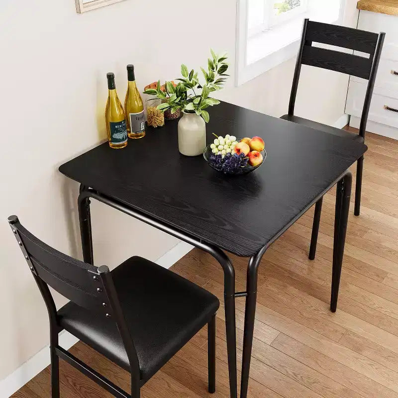 Ensemble table à manger 3 pièces pour 2 personnes, petite table de cuisine en bois avec rangement, ensemble de salle à manger carré de style ferme pour salle à manger, appartement, petit espace