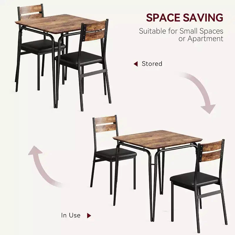 Ensemble table à manger 3 pièces pour 2 personnes, petite table de cuisine en bois avec rangement, ensemble de salle à manger carré de style ferme pour salle à manger, appartement, petit espace