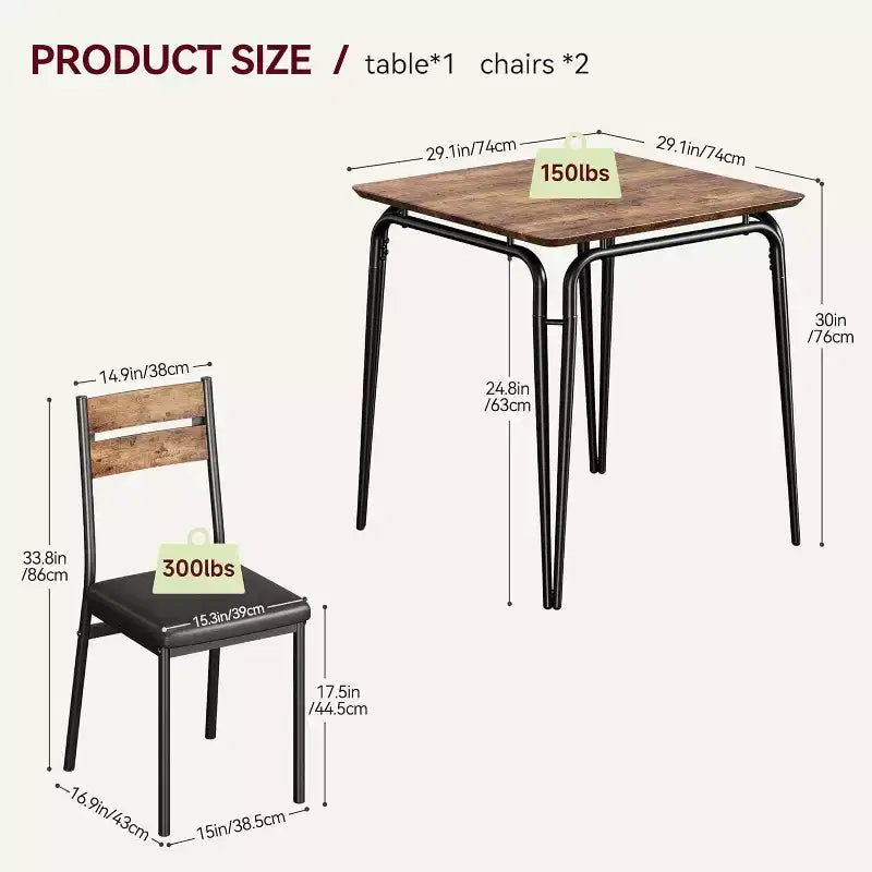 Ensemble table à manger 3 pièces pour 2 personnes, petite table de cuisine en bois avec rangement, ensemble de salle à manger carré de style ferme pour salle à manger, appartement, petit espace