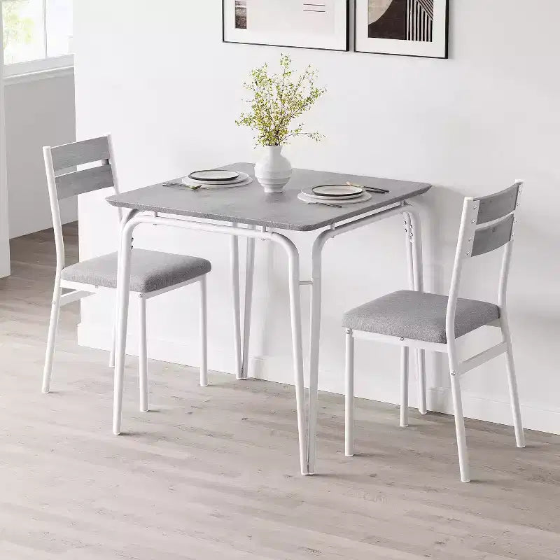 Ensemble table à manger 3 pièces pour 2 personnes, petite table de cuisine en bois avec rangement, ensemble de salle à manger carré de style ferme pour salle à manger, appartement, petit espace