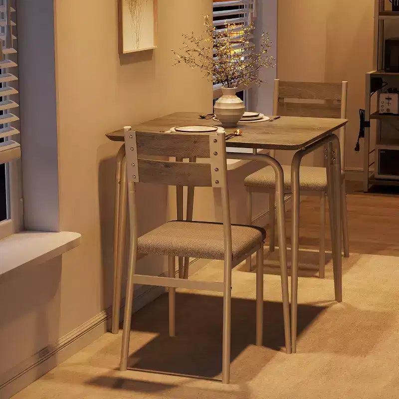 Ensemble table à manger 3 pièces pour 2 personnes, petite table de cuisine en bois avec rangement, ensemble de salle à manger carré de style ferme pour salle à manger, appartement, petit espace