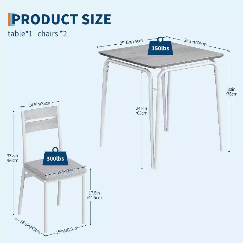 Ensemble table à manger 3 pièces pour 2 personnes, petite table de cuisine en bois avec rangement, ensemble de salle à manger carré de style ferme pour salle à manger, appartement, petit espace