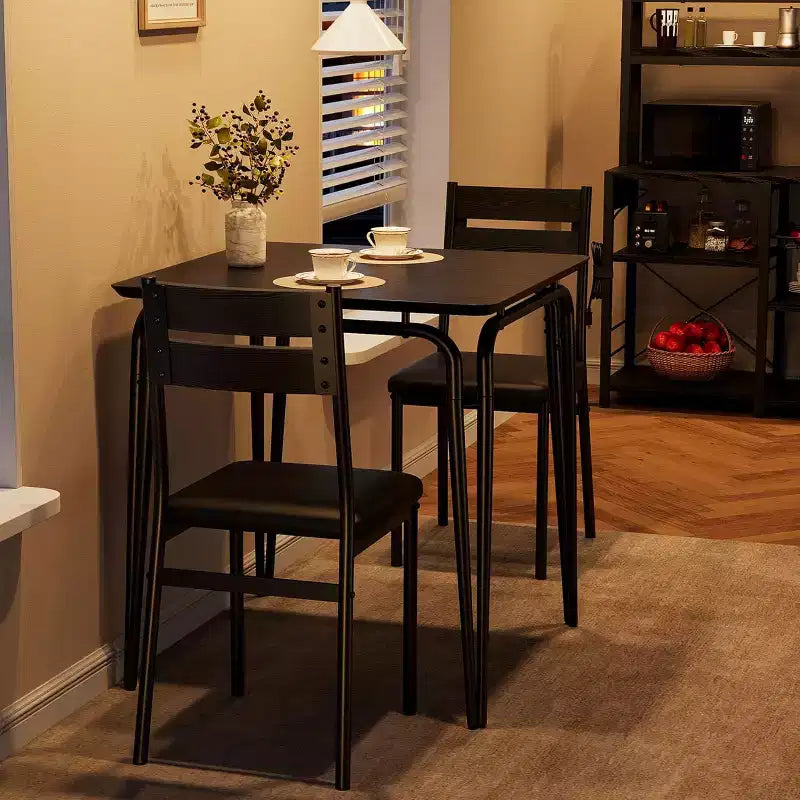 Ensemble table à manger 3 pièces pour 2 personnes, petite table de cuisine en bois avec rangement, ensemble de salle à manger carré de style ferme pour salle à manger, appartement, petit espace