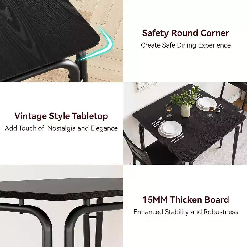 Ensemble table à manger 3 pièces pour 2 personnes, petite table de cuisine en bois avec rangement, ensemble de salle à manger carré de style ferme pour salle à manger, appartement, petit espace