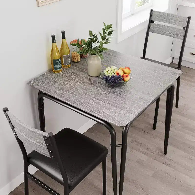 Ensemble table à manger 3 pièces pour 2 personnes, petite table de cuisine en bois avec rangement, ensemble de salle à manger carré de style ferme pour salle à manger, appartement, petit espace