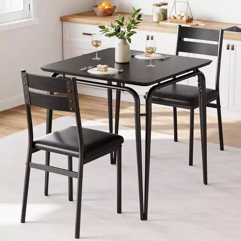 3 Piece Dining Table Set for 2, Small Wooden Kitchen Table w/Storage, Farmhouse Square Dinette Set for Dining Room, Apartment, Small Space