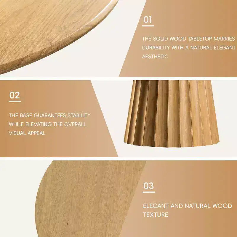 PexFix 52 Ensemble Table à Manger Ronde Moderne avec 8 Chaises Rembourrées Plateau en Bois Texturé Naturel Base Piédestal Plissée Sièges Beige pour Cuisine Salle à Manger