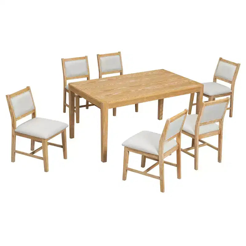 GDFStudio Giles – Ensemble de salle à manger 7 pièces avec table rectangulaire en bois et chaises rembourrées