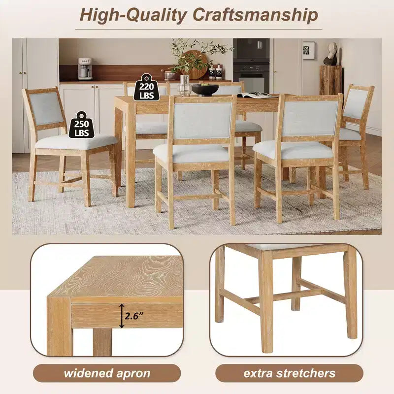GDFStudio Giles – Ensemble de salle à manger 7 pièces avec table rectangulaire en bois et chaises rembourrées