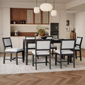 GDFStudio Giles 7 Piece Dining Set with Rectangular Wood Table and Upholstered Chairs