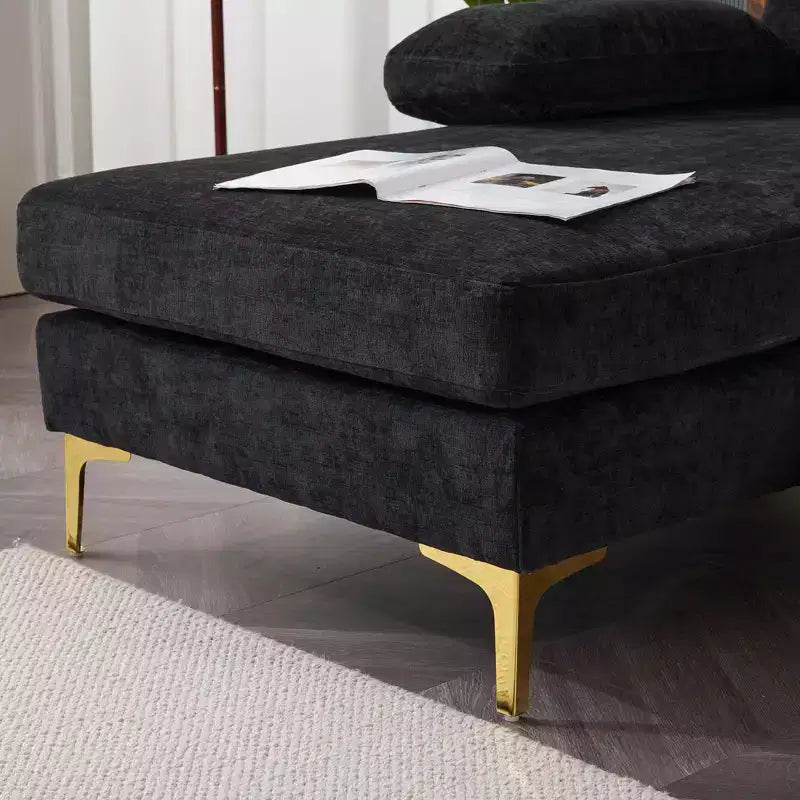 Karl Home | Canapé d'angle en U 3 places en chenille avec accoudoirs à plateau-coussin, 279,4 cm de large, beige