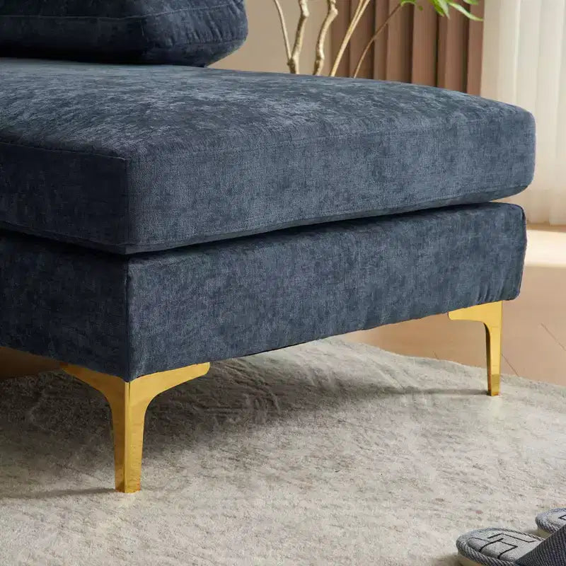 Karl Home | Canapé d'angle en U 3 places en chenille avec accoudoirs à plateau-coussin, 279,4 cm de large, beige