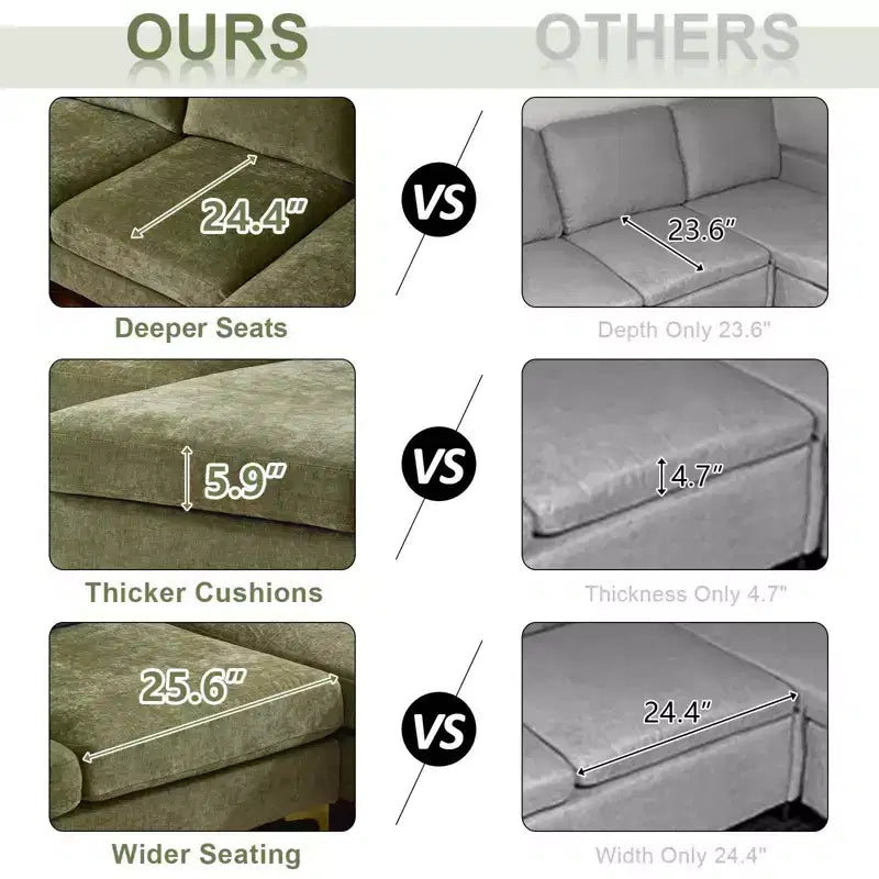 Karl Home | Canapé d'angle en U 3 places en chenille avec accoudoirs à plateau-coussin, 279,4 cm de large, beige