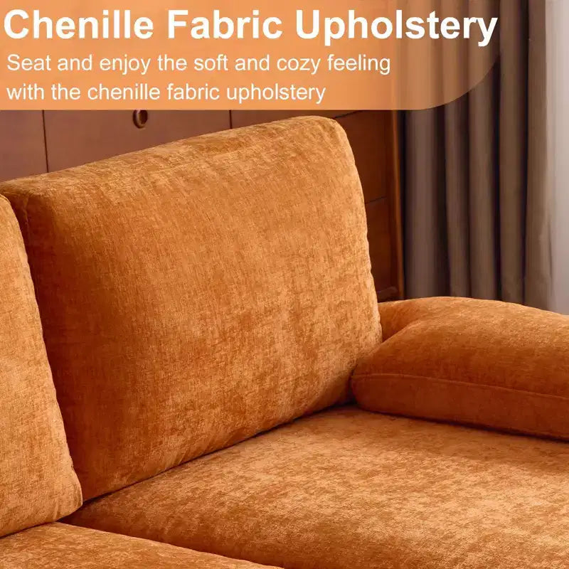 Karl Home | Canapé d'angle en U 3 places en chenille avec accoudoirs à plateau-coussin, 279,4 cm de large, beige