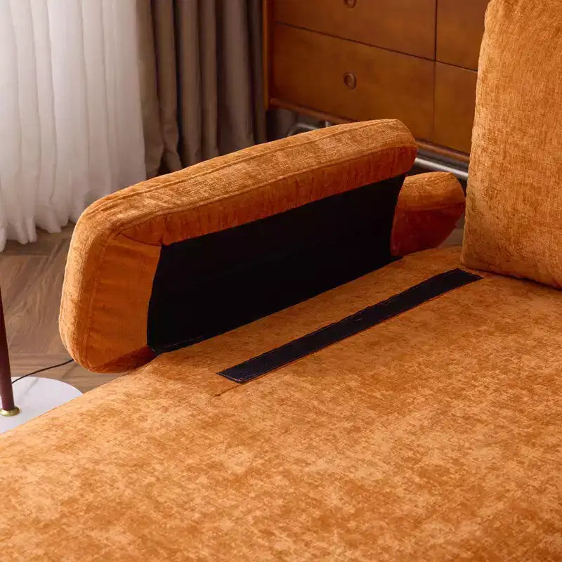 Karl Home | Canapé d'angle en U 3 places en chenille avec accoudoirs à plateau-coussin, 279,4 cm de large, beige