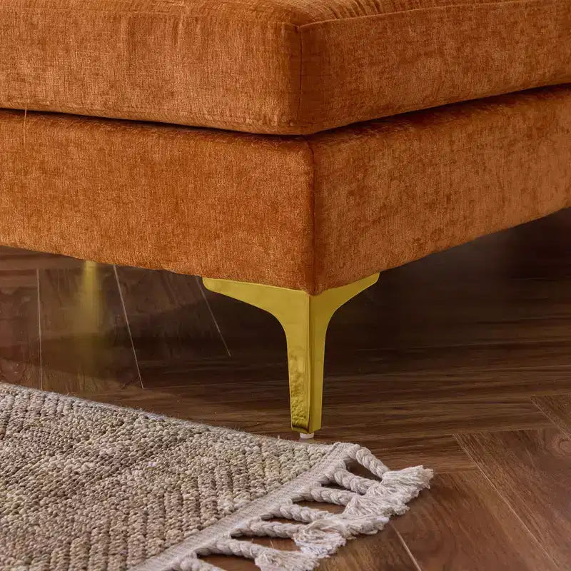 Karl Home | Canapé d'angle en U 3 places en chenille avec accoudoirs à plateau-coussin, 279,4 cm de large, beige