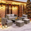 Karl Home Patio 6-Piece Grey Wicker Conversation Set with Grey Cushions