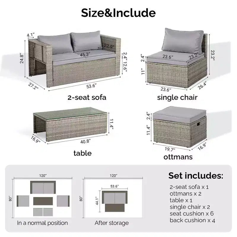 Ensemble de conversation Karl Home Patio 6 pièces en osier gris avec coussins gris
