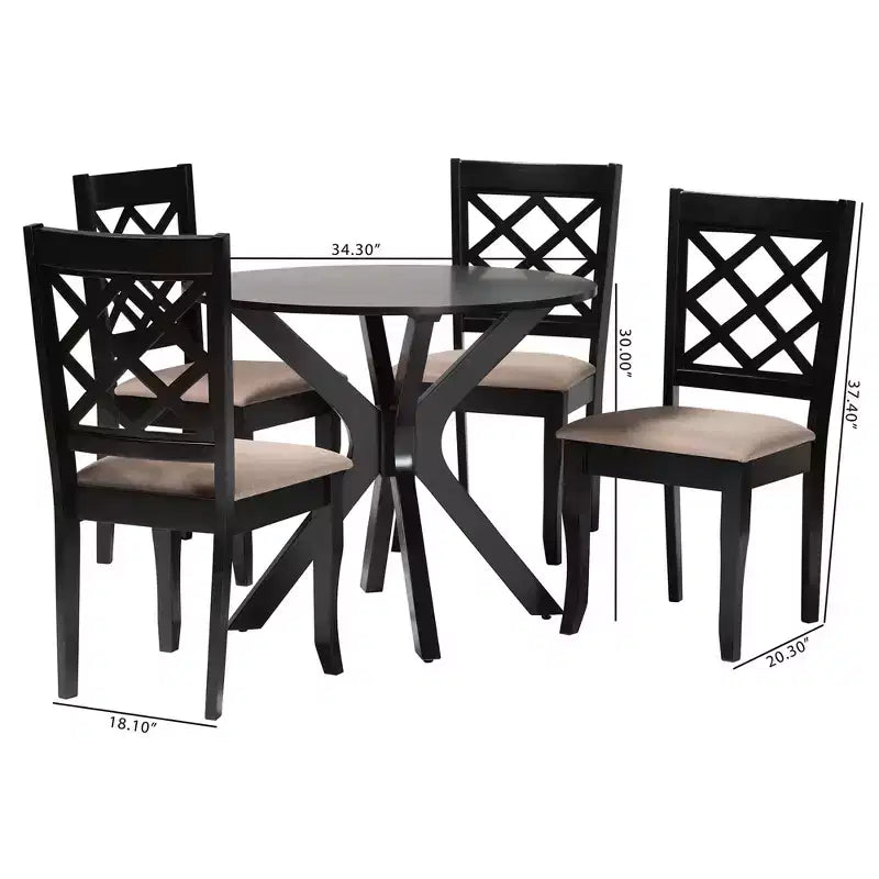 Ensemble de salle à manger 5 pièces Baxton Studio Jana moderne en tissu sable et bois espresso marron