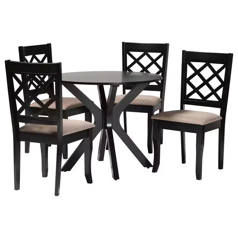 Ensemble de salle à manger 5 pièces Baxton Studio Jana moderne en tissu sable et bois espresso marron
