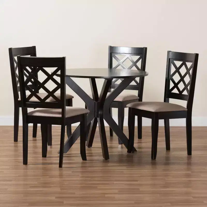Ensemble de salle à manger 5 pièces Baxton Studio Jana moderne en tissu sable et bois espresso marron