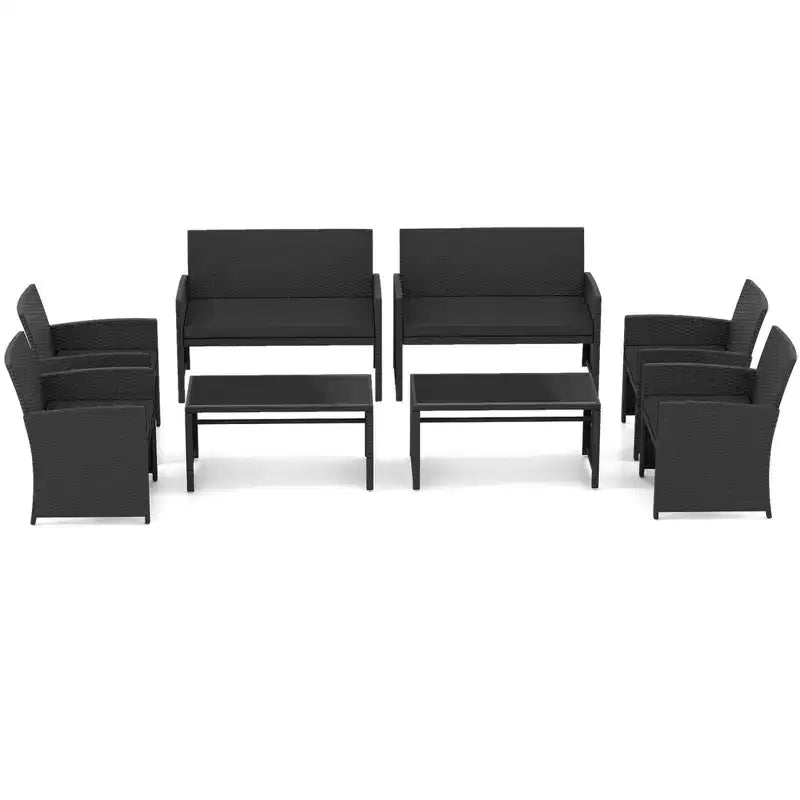 Costway Salon de jardin 8 pièces avec coussins d'assise et plateau de table en verre trempé, Extérieur Rouge/Noir/Blanc cassé/Gris/Turquoise/Bleu marine