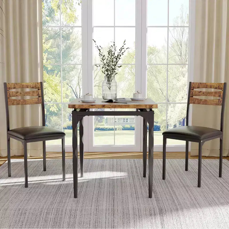 Ensemble de salle à manger 3 pièces pour 2, ensemble de table de cuisine de 27 pouces avec pieds en spirale, table et chaises de cuisine carrées en bois, table de petit-déjeuner peu encombrante pour la cuisine