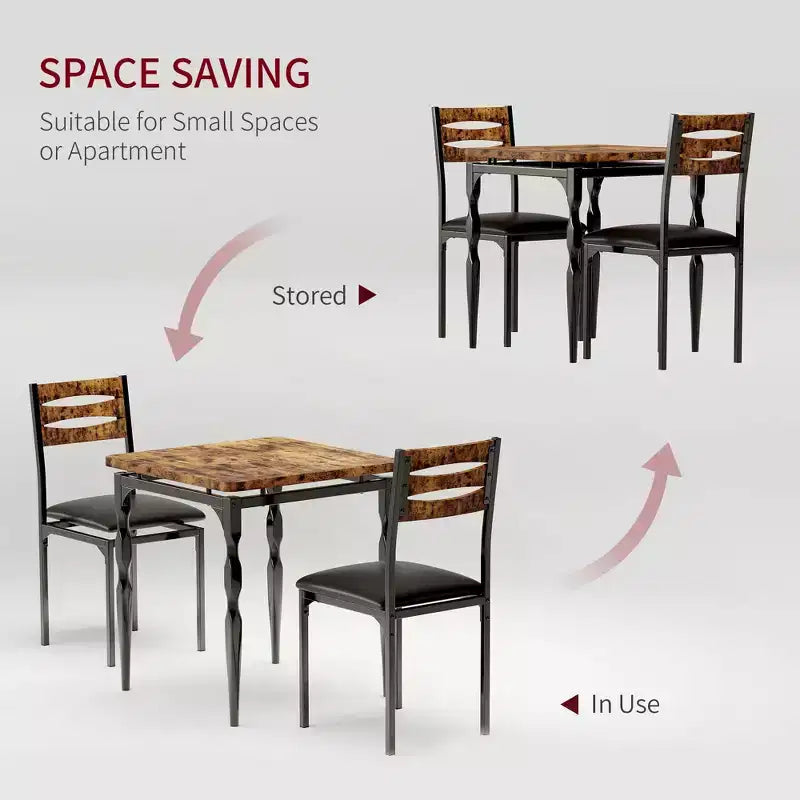 Ensemble de salle à manger 3 pièces pour 2, ensemble de table de cuisine de 27 pouces avec pieds en spirale, table et chaises de cuisine carrées en bois, table de petit-déjeuner peu encombrante pour la cuisine
