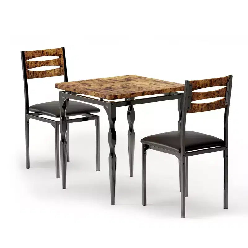 Ensemble de salle à manger 3 pièces pour 2, ensemble de table de cuisine de 27 pouces avec pieds en spirale, table et chaises de cuisine carrées en bois, table de petit-déjeuner peu encombrante pour la cuisine