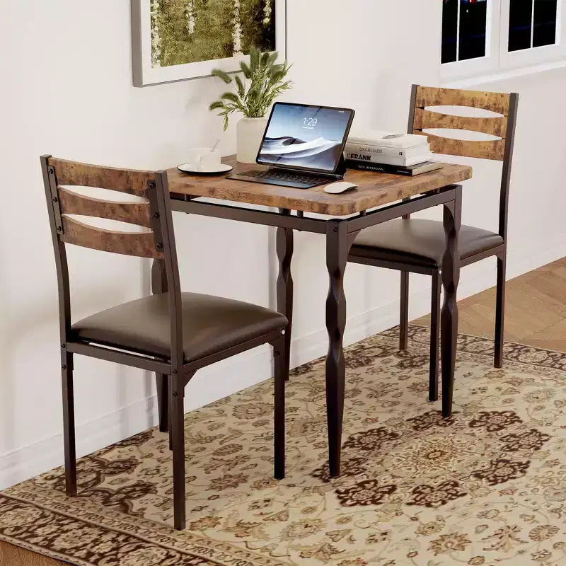 Ensemble de salle à manger 3 pièces pour 2, ensemble de table de cuisine de 27 pouces avec pieds en spirale, table et chaises de cuisine carrées en bois, table de petit-déjeuner peu encombrante pour la cuisine