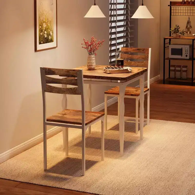Ensemble de salle à manger 3 pièces pour 2, ensemble de table de cuisine de 27 pouces avec pieds en spirale, table et chaises de cuisine carrées en bois, table de petit-déjeuner peu encombrante pour la cuisine