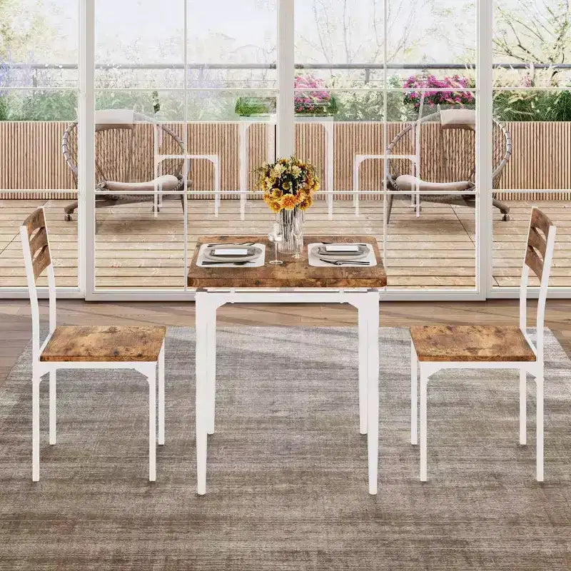 Ensemble de salle à manger 3 pièces pour 2, ensemble de table de cuisine de 27 pouces avec pieds en spirale, table et chaises de cuisine carrées en bois, table de petit-déjeuner peu encombrante pour la cuisine