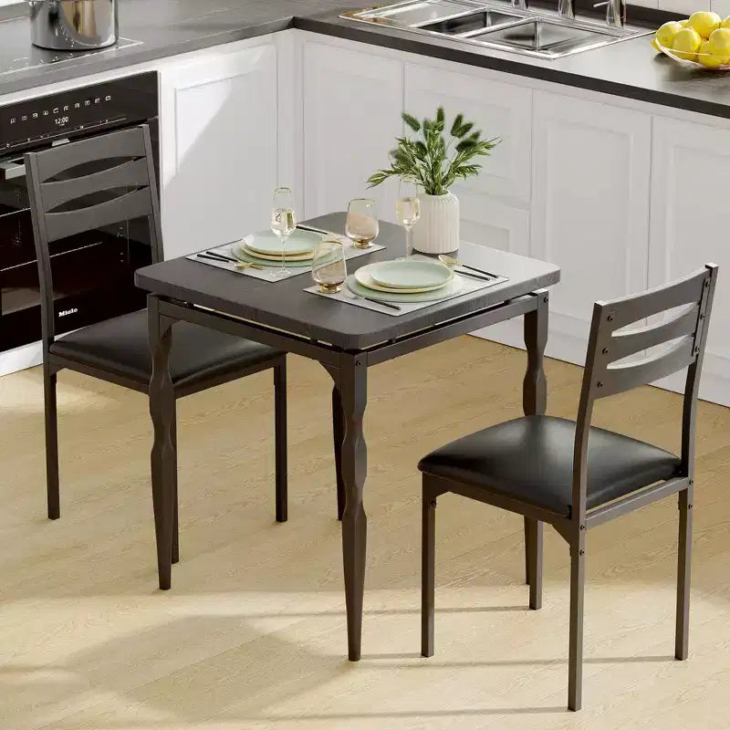 Ensemble de salle à manger 3 pièces pour 2, ensemble de table de cuisine de 27 pouces avec pieds en spirale, table et chaises de cuisine carrées en bois, table de petit-déjeuner peu encombrante pour la cuisine