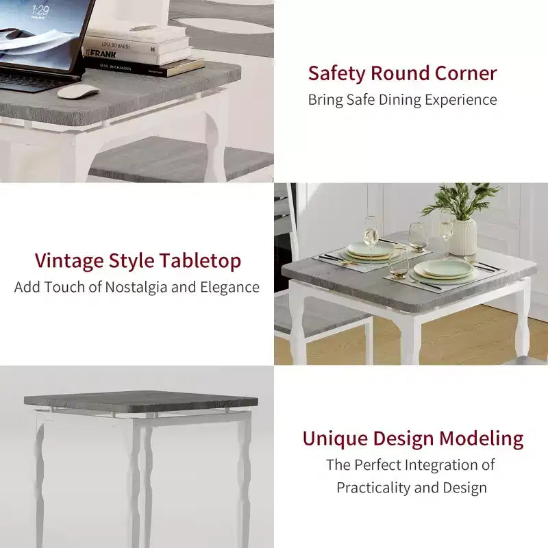 Ensemble de salle à manger 3 pièces pour 2, ensemble de table de cuisine de 27 pouces avec pieds en spirale, table et chaises de cuisine carrées en bois, table de petit-déjeuner peu encombrante pour la cuisine