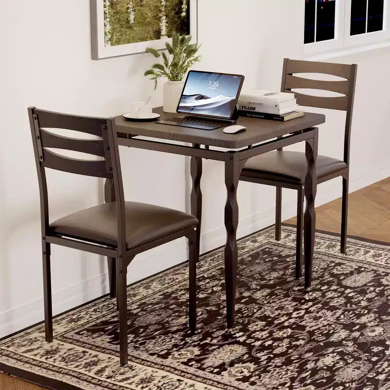 Ensemble de salle à manger 3 pièces pour 2, ensemble de table de cuisine de 27 pouces avec pieds en spirale, table et chaises de cuisine carrées en bois, table de petit-déjeuner peu encombrante pour la cuisine