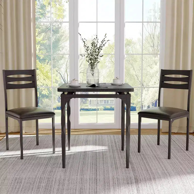 Ensemble de salle à manger 3 pièces pour 2, ensemble de table de cuisine de 27 pouces avec pieds en spirale, table et chaises de cuisine carrées en bois, table de petit-déjeuner peu encombrante pour la cuisine