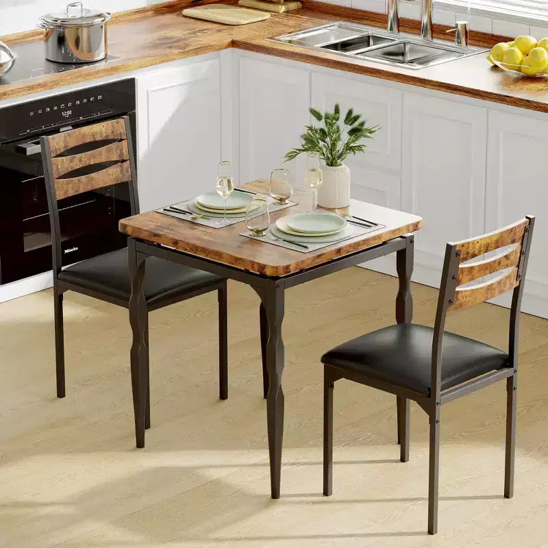 Ensemble de salle à manger 3 pièces pour 2, ensemble de table de cuisine de 27 pouces avec pieds en spirale, table et chaises de cuisine carrées en bois, table de petit-déjeuner peu encombrante pour la cuisine