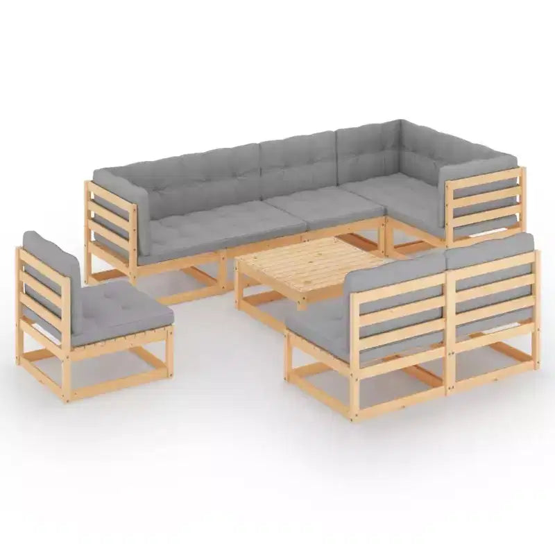 vidaXL Patio Furniture Set 9 Piece Outdoor Sectional Sofa Solid Wood Pine - Natural With Cushions