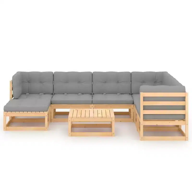 vidaXL Ensemble de Mobilier de Jardin 8 Pièces Canapé d'Angle d'Extérieur en Bois de Pin Massif - Naturel avec Coussins
