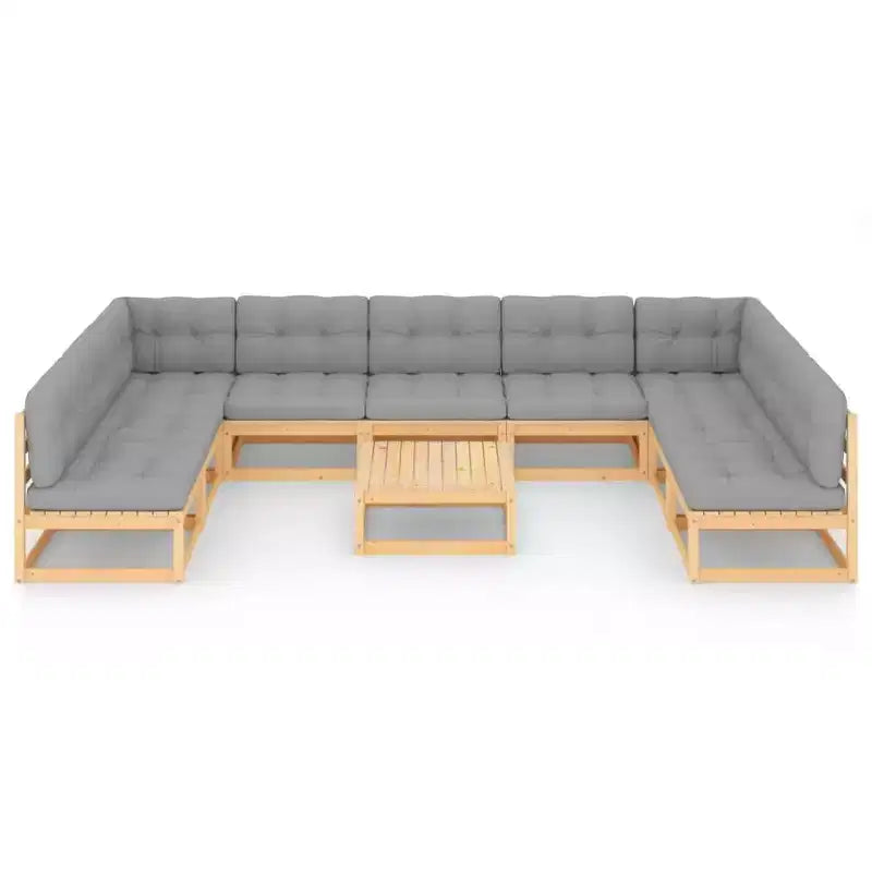 vidaXL Ensemble de salon de jardin 10 pièces avec coussins Bois de pin massif - Naturel avec coussin