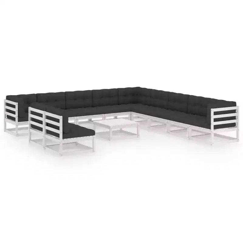 vidaXL Salon de jardin Blanc Bois de pin massif, Polyester Grande taille