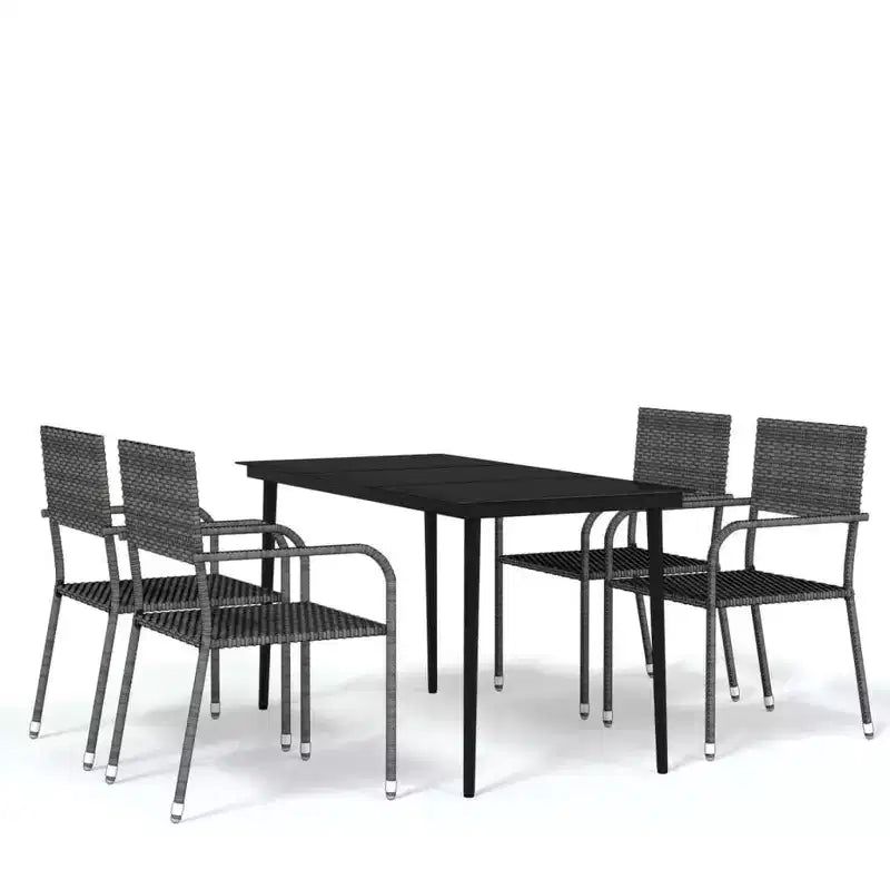 vidaXL Garden Dining Set Black PE Rattan, Powder-Coated Steel, Glass - Gray - 55.1 Table Length - 4 Items