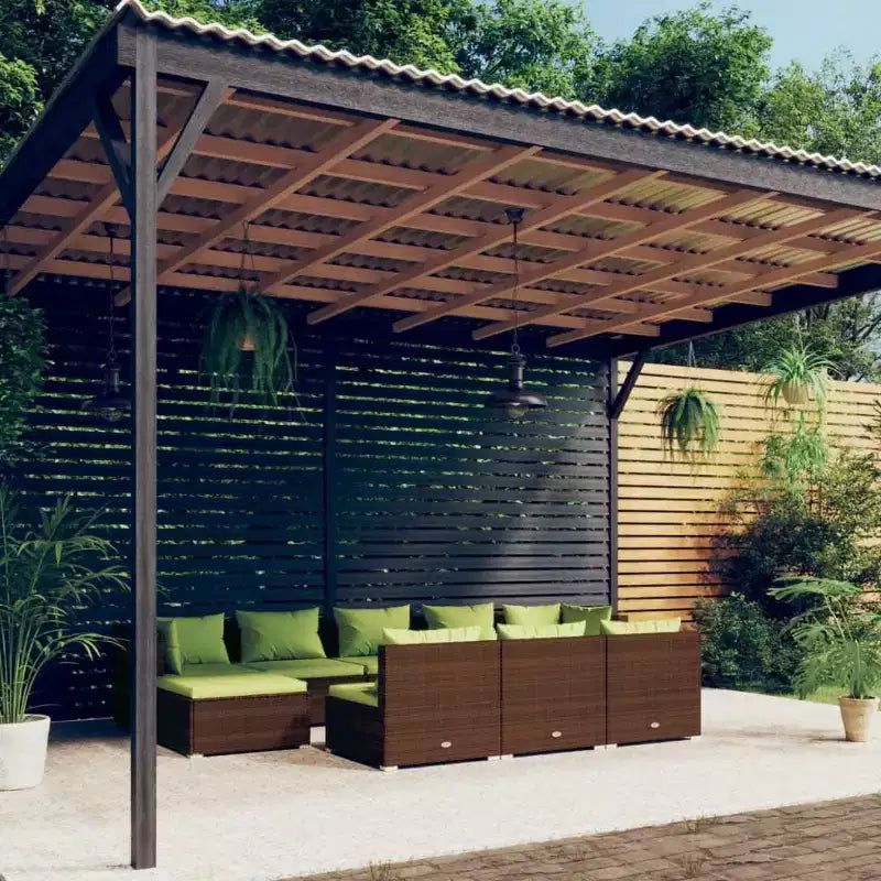 vidaXL Salon de jardin marron avec coussins verts