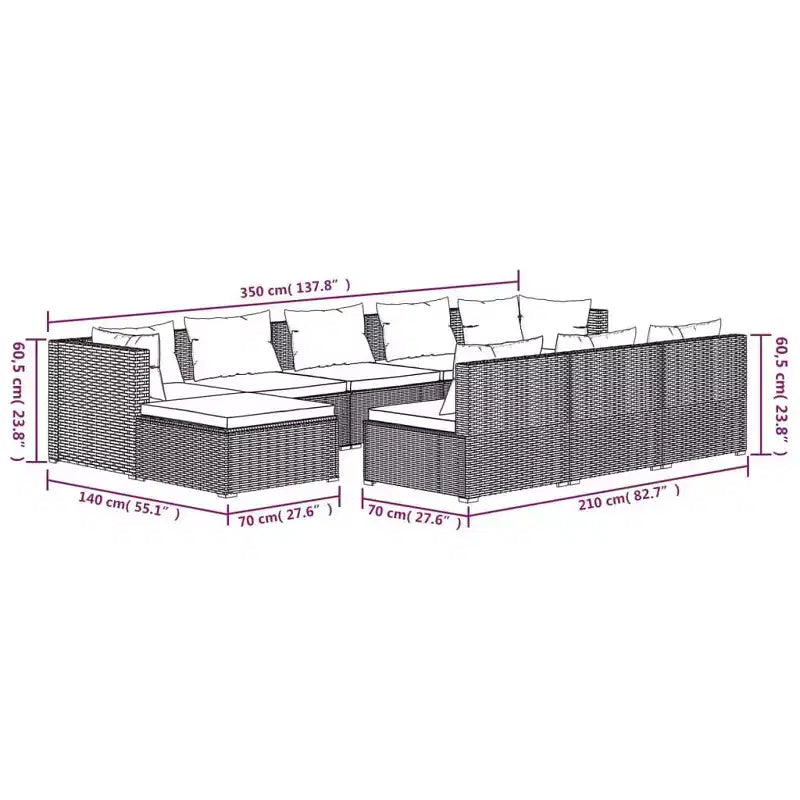 vidaXL Salon de jardin marron avec coussins verts