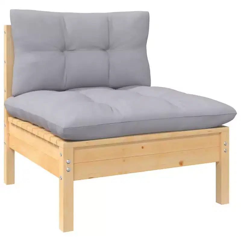 vidaXL Salon de jardin 9 pièces en pin massif avec coussins gris - Marron et gris